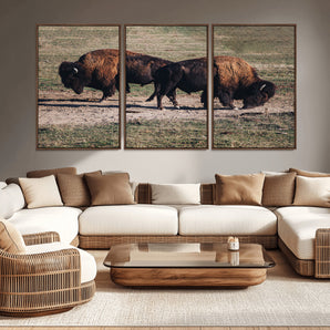 58141885-MGV-CV-36X24-Bison Photography Wall Art Canvas Print, Framed Western Wildlife Art Picture Print, Modern Ranch Perfect Western Rustic Decor