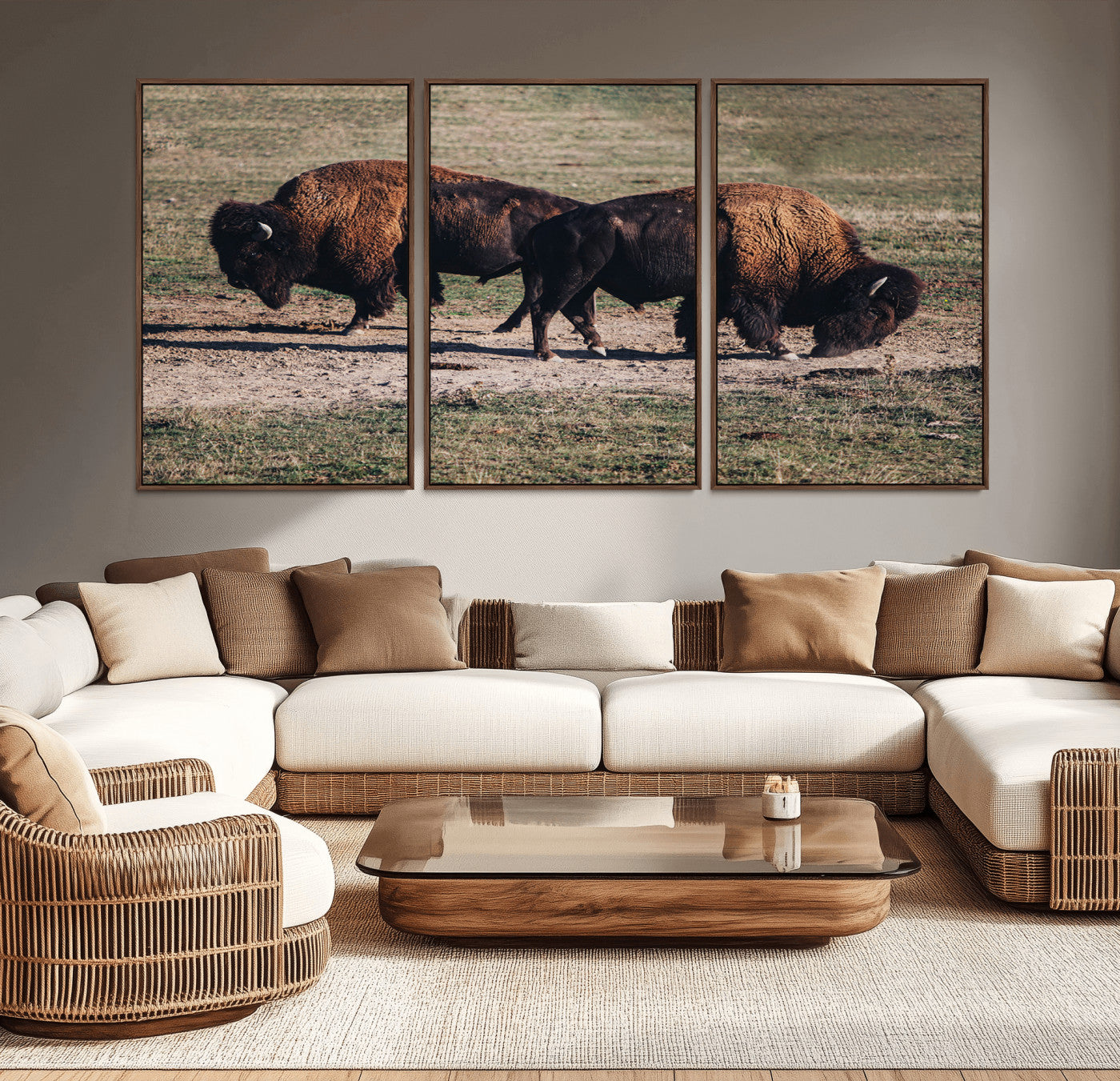 58141885-MGV-CV-36X24-Bison Photography Wall Art Canvas Print, Framed Western Wildlife Art Picture Print, Modern Ranch Perfect Western Rustic Decor