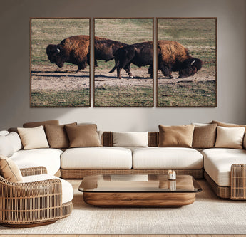 58141885-MGV-CV-36X24-Bison Photography Wall Art Canvas Print, Framed Western Wildlife Art Picture Print, Modern Ranch Perfect Western Rustic Decor