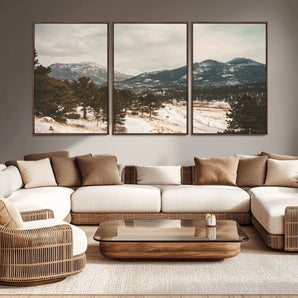 77311749-MGV-CV-36X24-Mountain Landscape Wall Art Canvas Print, Framed Snowy Peaks Art Picture Print, Alpine Aesthetic Perfect Rustic Winter Decor