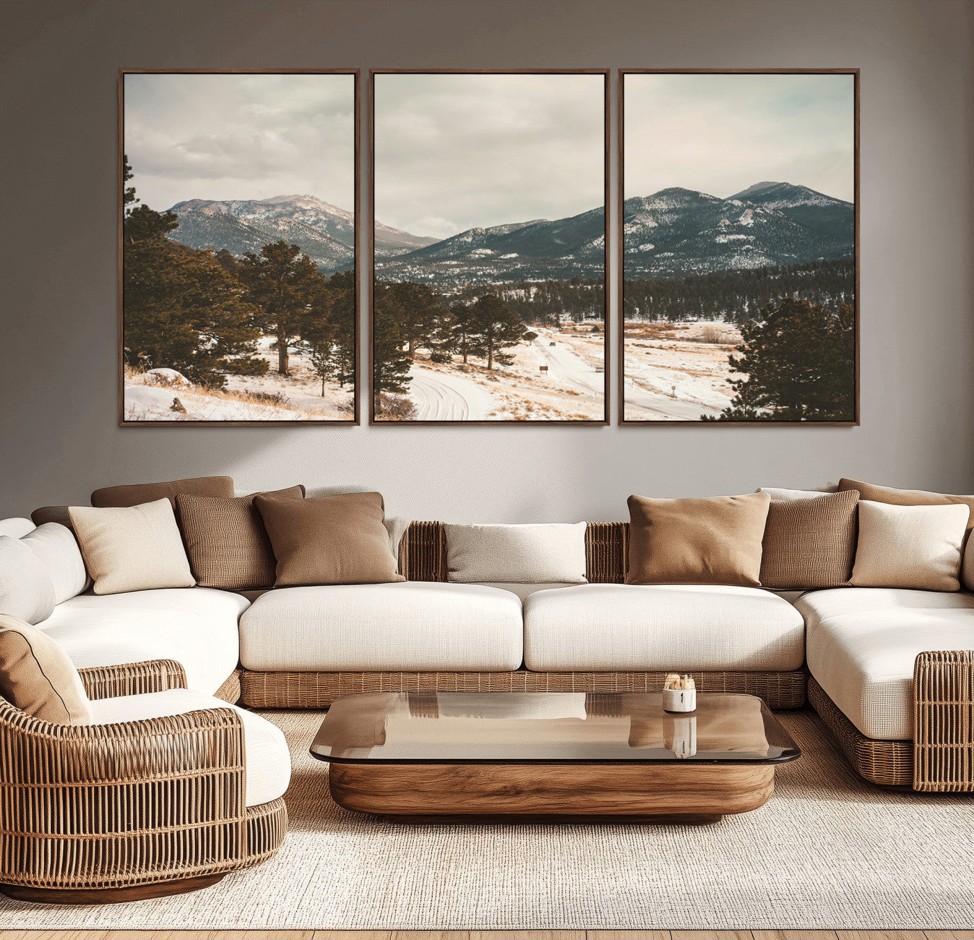 77311749-MGV-CV-36X24-Mountain Landscape Wall Art Canvas Print, Framed Snowy Peaks Art Picture Print, Alpine Aesthetic Perfect Rustic Winter Decor