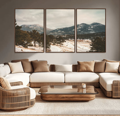 77311749-MGV-CV-36X24-Mountain Landscape Wall Art Canvas Print, Framed Snowy Peaks Art Picture Print, Alpine Aesthetic Perfect Rustic Winter Decor