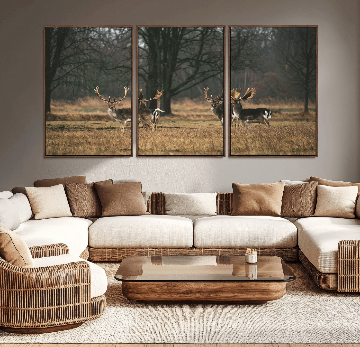 55348744-MGV-CV-36X24-Deer Photography Wall Art Canvas Print, Framed Rustic Wildlife Art Picture Print, Stags In Forest Perfect Rustic Wilderness Decor