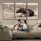 76549210-MGV-CV-36X24-Texas Longhorn Wall Art Canvas Print, Framed Country Living Art Picture Print, Farmhouse Aesthetic Perfect Western Rustic Decor