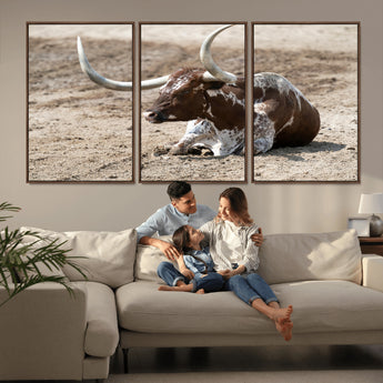 76549210-MGV-CV-36X24-Texas Longhorn Wall Art Canvas Print, Framed Country Living Art Picture Print, Farmhouse Aesthetic Perfect Western Rustic Decor