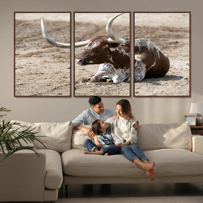 76549210-MGV-CV-36X24-Texas Longhorn Wall Art Canvas Print, Framed Country Living Art Picture Print, Farmhouse Aesthetic Perfect Western Rustic Decor
