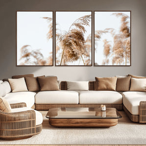 17019393-MGV-CV-36X24-Pampas Grass Wall Art Canvas Print, Framed Neutral Tones Art Picture Print, Minimalist Nature Perfect Boho Minimalist Decor