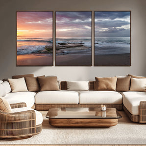 94208089-MGV-CV-36X24-Golden Hour Wall Art Canvas Print, Framed Tranquil Waves Art Picture Print, Beach Horizon Perfect Coastal Serenity Decor Artwork