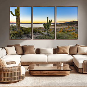 52844711-MGV-CV-36X24-Saguaro Cactus Wall Art Canvas Print, Framed Desert Sunset Art Picture Print, Southwestern Scene Perfect Southwestern Rustic Decor