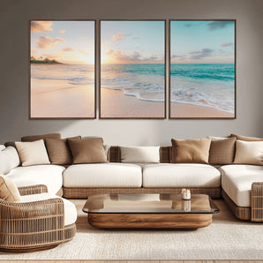 94538225-MGV-CV-36X24-Beach Sunset Wall Art Canvas Print, Framed Ocean Waves Art Picture Print, Summer Escape Perfect Coastal Serenity Decor Artwork