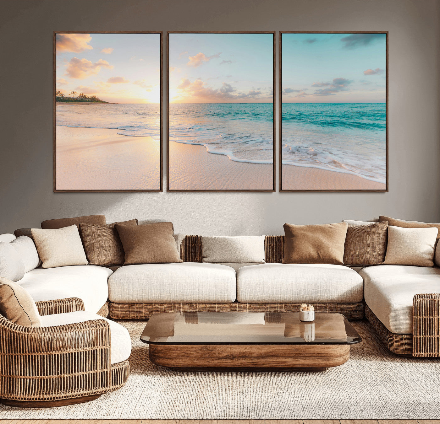94538225-MGV-CV-36X24-Beach Sunset Wall Art Canvas Print, Framed Ocean Waves Art Picture Print, Summer Escape Perfect Coastal Serenity Decor Artwork