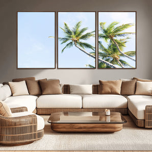 54719115-MGV-CV-36X24-Palm Trees Wall Art Canvas Print, Framed Tropical Aesthetic Art Picture Print, Coastal Serenity Perfect Tropical Minimalist Decor