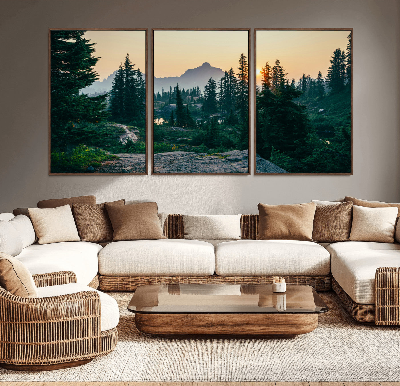 66397982-MGV-CV-36X24-Mountain Landscape Wall Art Canvas Print, Framed Forest Serenity Art Picture Print, Mountain Landscape Perfect Rustic Wilderness