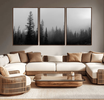 73138900-MGV-CV-36X24-Misty Pines Wall Art Canvas Print, Framed Woodland Photography Art Picture Print, Minimalist Decor Perfect Modern Rustic Decor