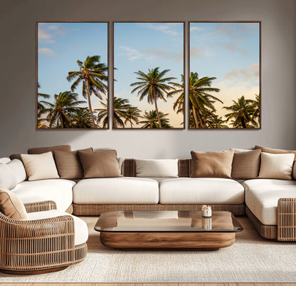 99033771-MGV-CV-36X24-Palm Trees Wall Art Canvas Print, Framed Tropical Vibes Art Picture Print, Coastal Sunset Perfect Coastal Boho Decor Artwork
