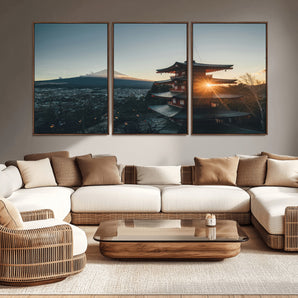 87729656-MGV-CV-36X24-Mount Fuji Wall Art Canvas Print, Framed Japan Travel Art Picture Print, Chureito Pagoda Perfect Zen Minimalism Decor Artwork