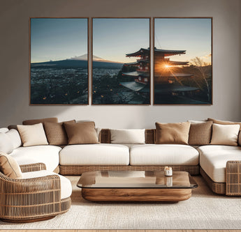 87729656-MGV-CV-36X24-Mount Fuji Wall Art Canvas Print, Framed Japan Travel Art Picture Print, Chureito Pagoda Perfect Zen Minimalism Decor Artwork