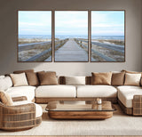 31602988-MGV-CV-36X24-Beach Boardwalk Wall Art Canvas Print, Framed Coastal Serenity Art Picture Print, Ocean View Perfect Coastal Minimalist Decor