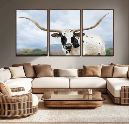 63592811-MGV-CV-36X24-Texas Longhorn Wall Art Canvas Print, Framed Western Rustic Art Picture Print, Farmhouse Decor Perfect Rustic Farmhouse Decor