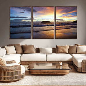 36714356-MGV-CV-36X24-Beach Sunset Wall Art Canvas Print, Framed Ocean Waves Art Picture Print, Tropical Seascape Perfect Coastal Serenity Decor Artwork