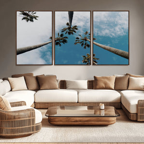 45236398-MGV-CV-36X24-Tropical Palm Trees Wall Art Canvas Print, Framed California Sky Art Picture Print, Minimalist Nature Perfect Coastal Minimalist