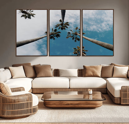 45236398-MGV-CV-36X24-Tropical Palm Trees Wall Art Canvas Print, Framed California Sky Art Picture Print, Minimalist Nature Perfect Coastal Minimalist