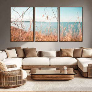 36108696-MGV-CV-36X24-Coastal Grass Wall Art – Serene Ocean View Canvas Print, Beach Nature Photography Decor for Living Room, Bedroom, Office or Modern