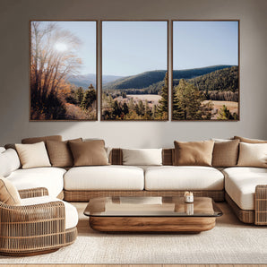 52941305-MGV-CV-36X24-Rustic Landscape Wall Art Canvas Print, Framed Serene Valley Art Picture Print, Pine Tree Horizon Perfect Rustic Cabin Decor
