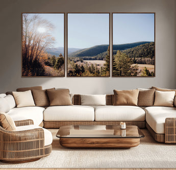 52941305-MGV-CV-36X24-Rustic Landscape Wall Art Canvas Print, Framed Serene Valley Art Picture Print, Pine Tree Horizon Perfect Rustic Cabin Decor