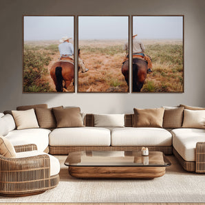 54943176-MGV-CV-36X24-Cowboy Wall Art Wall Art Canvas Print, Framed Western Canvas Art Picture Print, Rustic Ranch Scene Perfect Rustic Western Decor