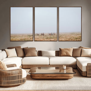 14761944-MGV-CV-36X24-Foggy Plains Wall Art Canvas Print, Framed Horseback Riders Art Picture Print, Rustic Western Perfect Rustic Western Decor Artwork