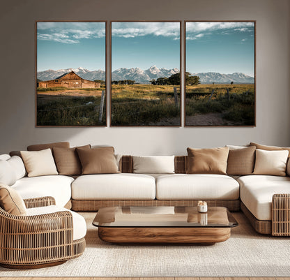 92497443-MGV-CV-36X24-Rustic Farmhouse Wall Art Canvas Print, Framed Mountain Cabin Art Picture Print, Western Landscape Perfect Rustic Farmhouse Decor