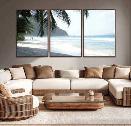 18311030-MGV-CV-36X24-Tropical Beach Wall Art Canvas Print, Framed Serene Ocean Art Picture Print, Palm Tree Shadows Perfect Tropical Coastal Decor