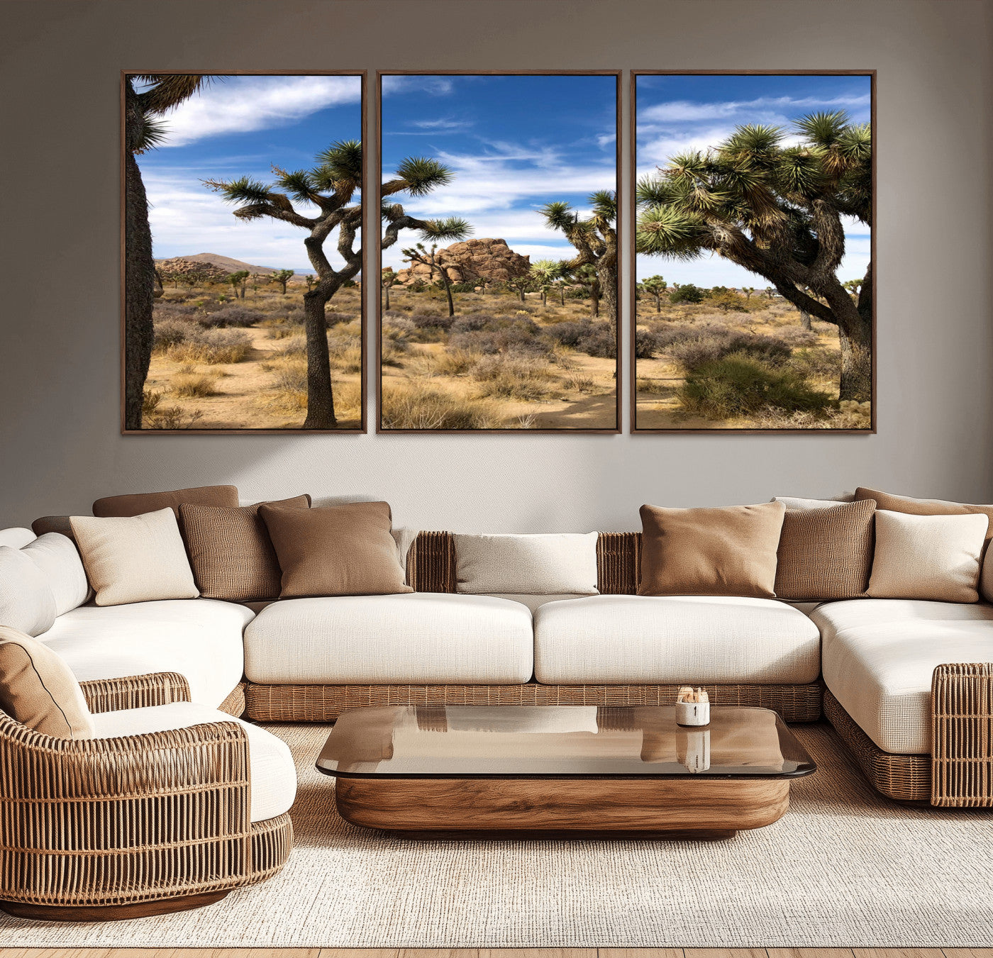 25722592-MGV-CV-36X24-Joshua Tree Desert Wall Art Canvas Print, Framed Southwestern Nature Art Picture Print, Rustic Earth Tones Perfect Southwestern