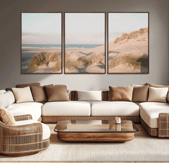 28064037-MGV-CV-36X24-Minimalist Seascape Wall Art Canvas Print, Framed Neutral Beach Print Art Picture Print, Sand Dune Photography Perfect