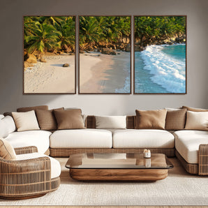 82312665-MGV-CV-36X24-Tropical Beach Wall Art Canvas Print, Framed Ocean Waves Art Picture Print, Palm Trees Perfect Coastal Minimalist Decor Artwork