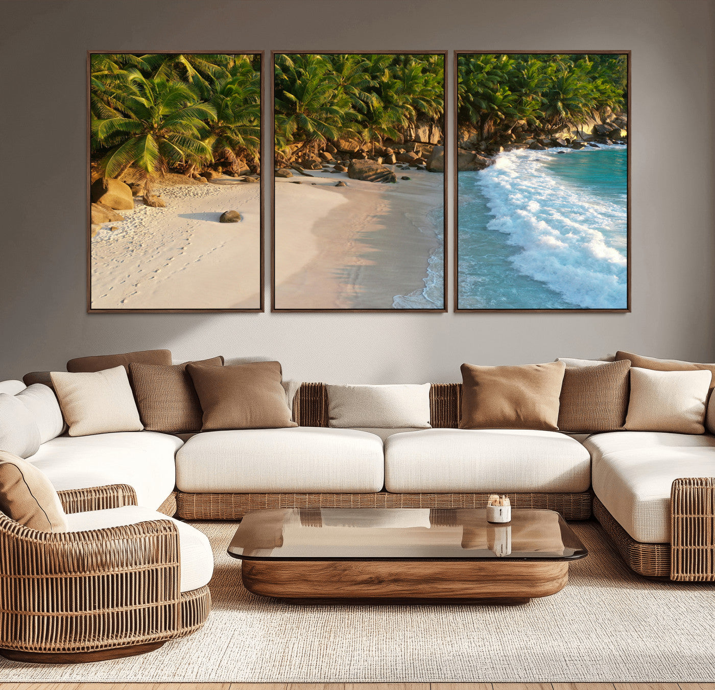 82312665-MGV-CV-36X24-Tropical Beach Wall Art Canvas Print, Framed Ocean Waves Art Picture Print, Palm Trees Perfect Coastal Minimalist Decor Artwork