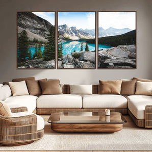 98014896-MGV-CV-36X24-Canadian Rockies Wall Art Canvas Print, Framed Mountain Landscape Art Picture Print, Turquoise Water Perfect Scandinavian