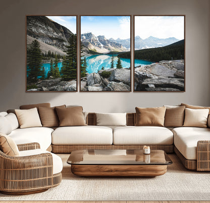 98014896-MGV-CV-36X24-Canadian Rockies Wall Art Canvas Print, Framed Mountain Landscape Art Picture Print, Turquoise Water Perfect Scandinavian