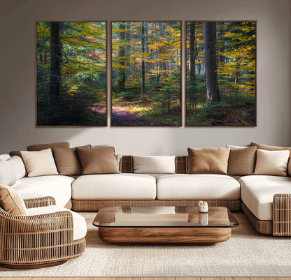 65810864-MGV-CV-36X24-Autumn Forest Wall Art Canvas Print, Framed Fall Woodland Art Picture Print, Golden Leaves Perfect Rustic Farmhouse Decor Artwork