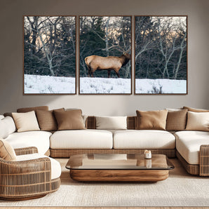 36533178-MGV-CV-36X24-Wild Elk Photography Wall Art Canvas Print, Framed Winter Wildlife Art Picture Print, Snowy Forest Perfect Rustic Lodge Decor