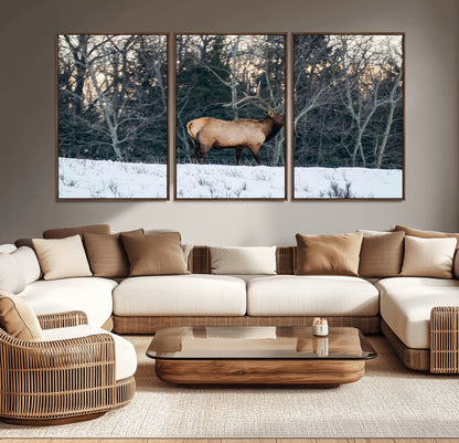 36533178-MGV-CV-36X24-Wild Elk Photography Wall Art Canvas Print, Framed Winter Wildlife Art Picture Print, Snowy Forest Perfect Rustic Lodge Decor