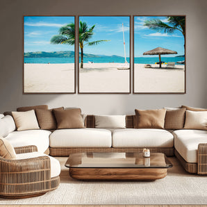 42623350-MGV-CV-36X24-Tropical Beach Wall Art Canvas Print, Framed Palm Tree Art Picture Print, Ocean View Perfect Tropical Coastal Decor Artwork