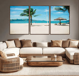 42623350-MGV-CV-36X24-Tropical Beach Wall Art Canvas Print, Framed Palm Tree Art Picture Print, Ocean View Perfect Tropical Coastal Decor Artwork