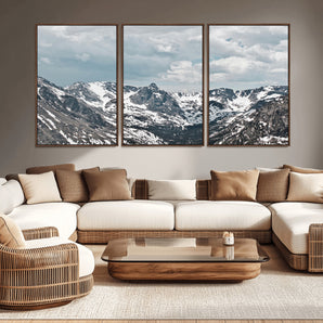 94074619-MGV-CV-36X24-Snowy Peaks Wall Art Canvas Print, Framed Alpine Wilderness Art Picture Print, Mountain Escape Perfect Winter Serenity Decor