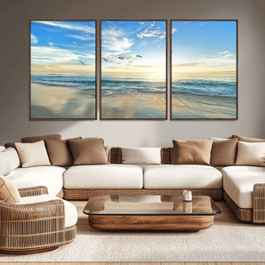 20708696-MGV-CV-36X24-Minimalist Seaside Wall Art Canvas Print, Framed Morning Glow Art Picture Print, Golden Reflections Perfect Coastal Minimalist