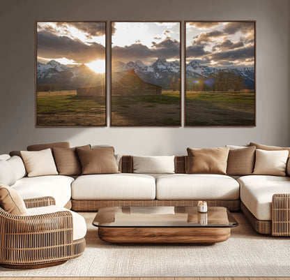 52555760-MGV-CV-36X24-Snowy Peaks Wall Art Canvas Print, Framed Nature Escape Art Picture Print, Rustic Charm Perfect Rustic Western Decor Artwork