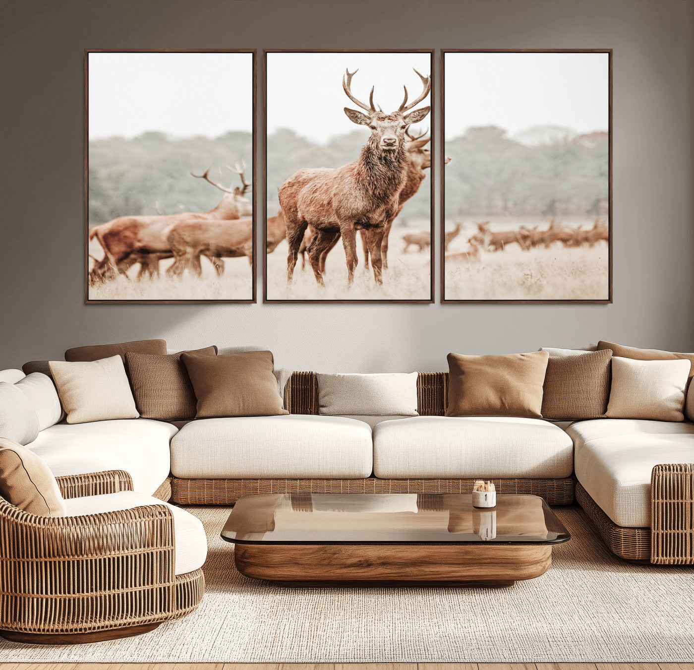 17659786-MGV-CV-36X24-Rustic Nature Art Wall Art Canvas Print, Framed Stag Canvas Print Art Picture Print, Woodland Decor Perfect Rustic Lodge Decor