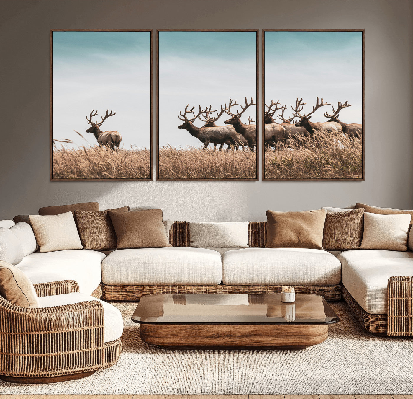 81594705-MGV-CV-36X24-Elk Herd Wall Art Canvas Print, Framed Wildlife Photography Art Picture Print, Rustic Nature Print Perfect Rustic Wildlife Decor