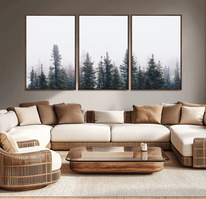 42364796-MGV-CV-36X24-Foggy Forest Wall Art Canvas Print, Framed Misty Pines Art Picture Print, Moody Woodland Perfect Scandinavian Minimalist Decor